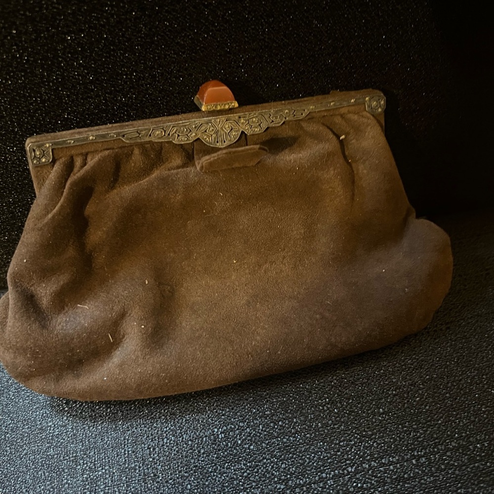Vintage Brown Suede Purse with Marcasite